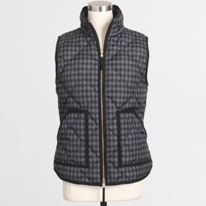 J. Crew Womens Gray & Black Checkered Plaid Quilted Down Puffer Vest